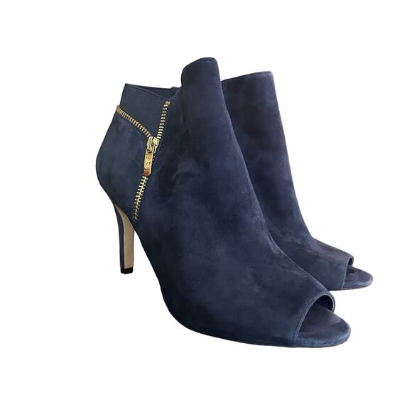 Marc Fisher Women's Blue Suede Serenity Peep Toe zip ankle wide width shoes 8W - Picture 3 of 13